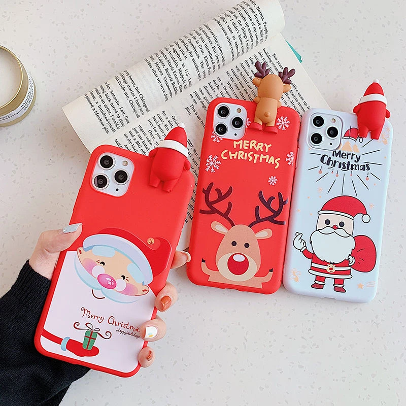 Счастливого Рождества 3D кукла чехол для телефона для iPhone 11 11Pro Max XR X XS Max 7 8 6 6S Plus мультфильм снеговик олень мягкая задняя крышка подарок