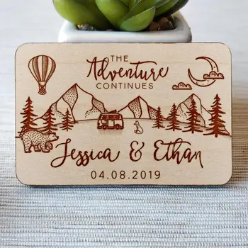 

Rustic Mountain Wooden save the date magnets, Rustic Wedding Adventure wood magnet