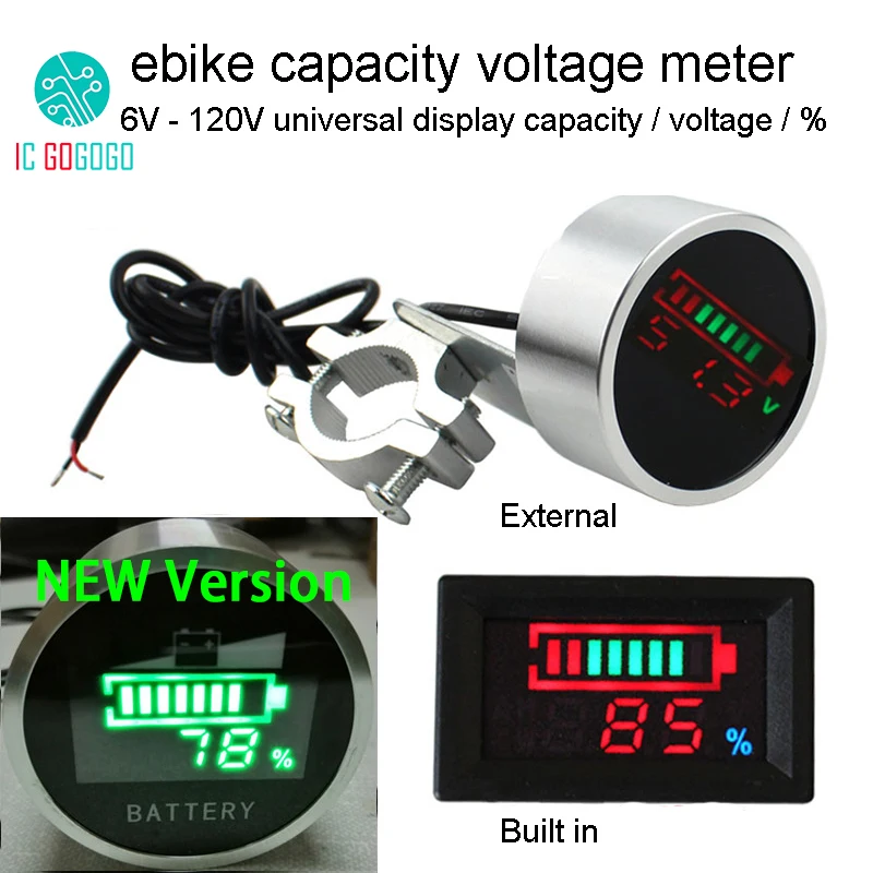 Universal eBike Battery Capacity and Voltage Display Gauge