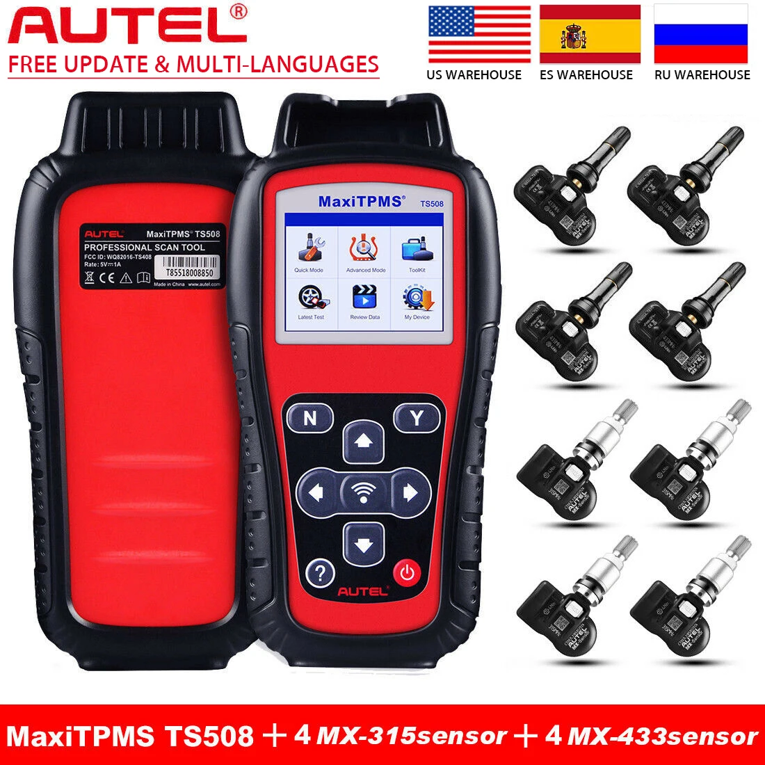Autel TPMS TS508 сканер с 8 шт. комплект датчиков MX Sensor 433 МГц/315HHZ шины Профессиональный