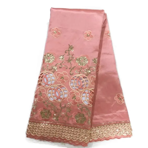 Индийское, высокого качества ткань для платья вечерние, розовая африканская блестка с кружевом 5 ярдов шелковые нигерийские Ткани - Цвет: GOL0009