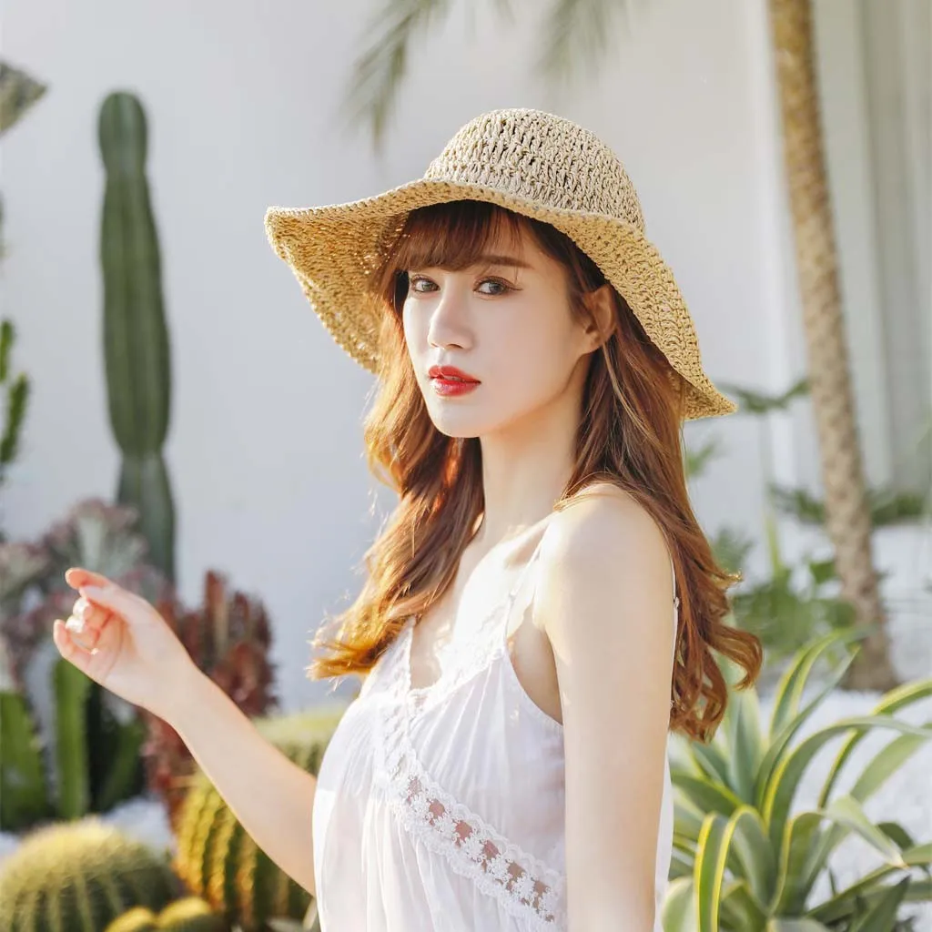 Женская большая соломенная шляпа от солнца, Пляжная летняя шляпа, складная сетчатая пляжная шляпа для путешествий, для отдыха, крутая кепка для женщин, летняя пляжная шляпа