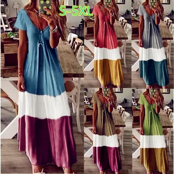 

2020 Summer Women Casual Loose Dress Cotton Patchwork Boho Bow Camis Befree Maxi Sundress Plus Sizes Big Large Dress Robe Femme