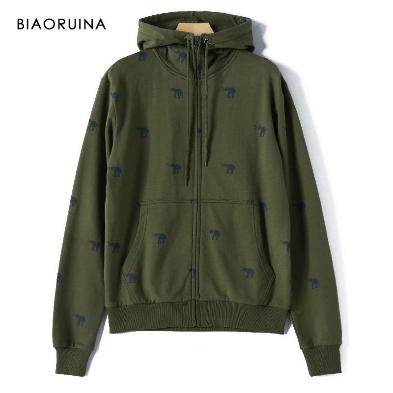 BIAORUINA Men's Korean Style Casual Elephant Printed Hoodies Fleece Liner Fashion Comfortabe Warm Hooded Sweatshirt with Zipper BIAORUINA Men's Korean Style Casual Elephant Printed Hoodies Fleece Liner Fashion Comfortabe Warm Hooded Sweatshirt with Zipper