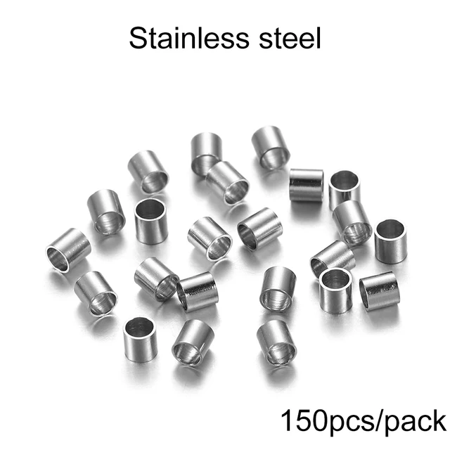 150-500pcs 1.5 2.0 2.5mm Gold Copper Tube Crimp End Beads Stopper Spacer Beads For Jewelry Making Findings Supplies Necklace Stainless steel