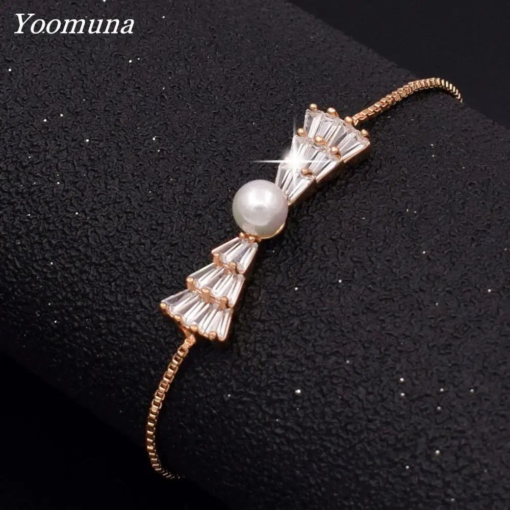 Модные серебряные/Золотые Регулируемые браслеты с подвесками сверкающие Кристальные Жемчужные бабочки кубический цирконий циркон для женщин ювелирные изделия подарок