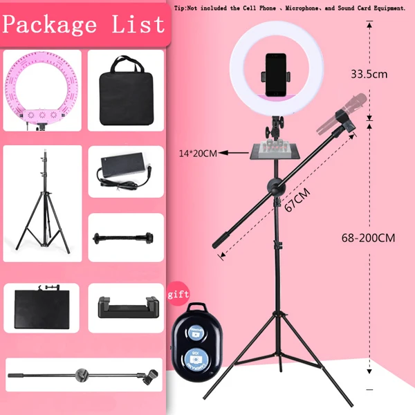 

Photography LED Ring Lamp with Boom Arm Bracket Stand Photo Studio Lighting Kits For Photo Video Selfie Live Show Fill Light