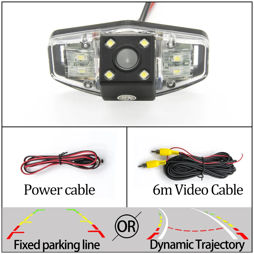 Камера заднего вида CCD с фиксированной или динамической траектории для Honda Accord 2001-2010/City-/Civic 2012~ автомобильная парковочная камера - Название цвета: 4LED Camera Only