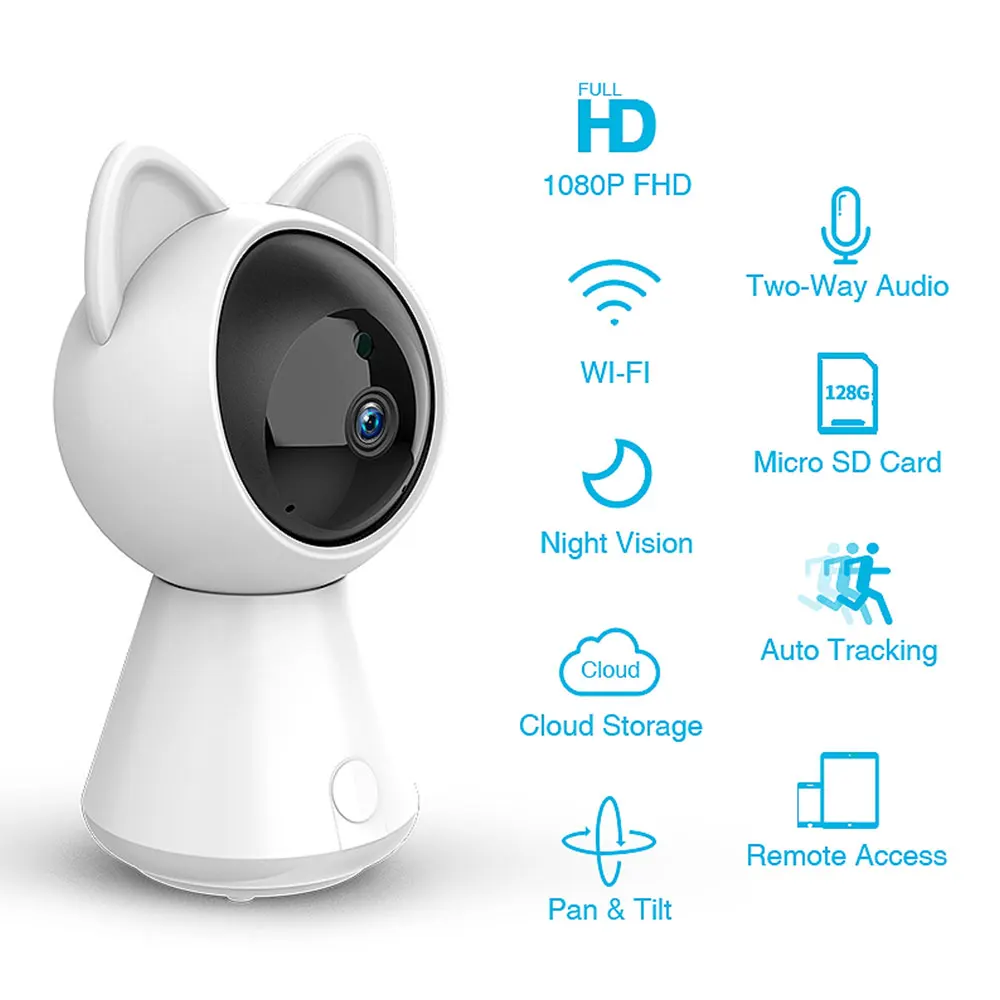 

1080P Kitty Cloud IP Camera Intelligent Auto Tracking CCTV Camera Home Security Wireless Network WiFi Surveillance Camera