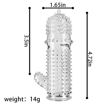Adult Sex Toy Extension Reusable Condom Penis Sleeve Male Enlargement Time Delay Spike Clit Massager Cover Crystal Clear Condoms 6