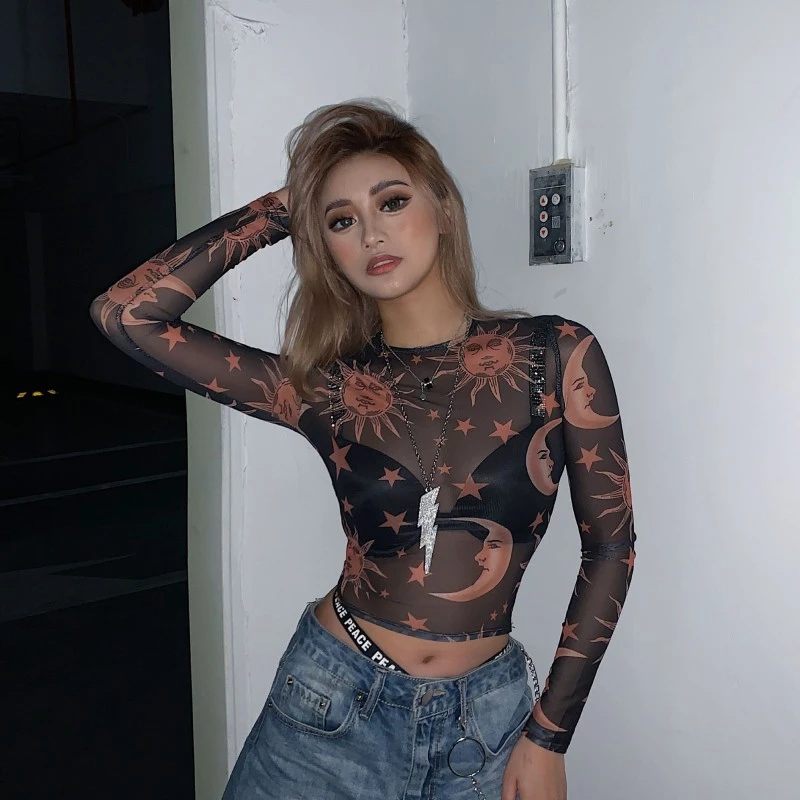 white long sleeve mesh crop top