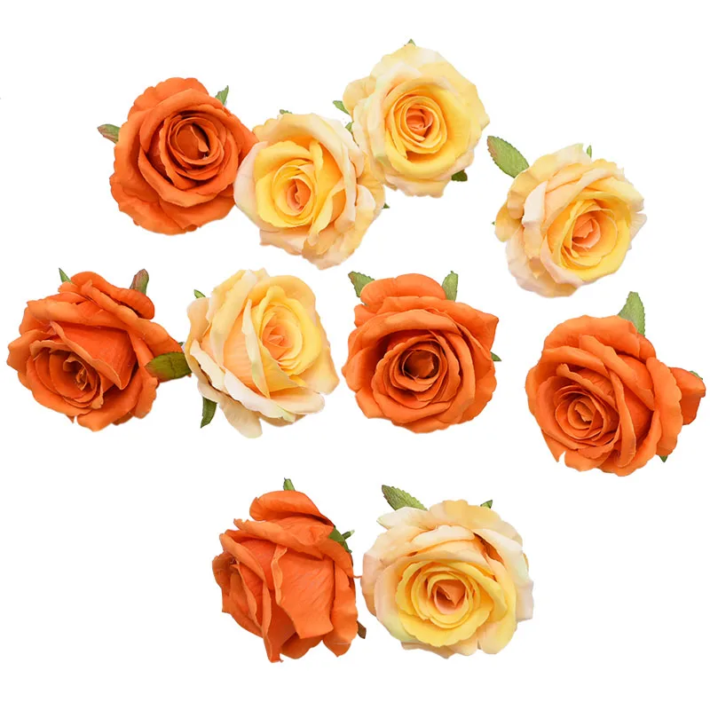 5/10pcs Artificial Rose Head Silk Leaves Flower For Home Wedding Party Gift Box Decoration Fake Flower DIY Christmas Wreath 10cm