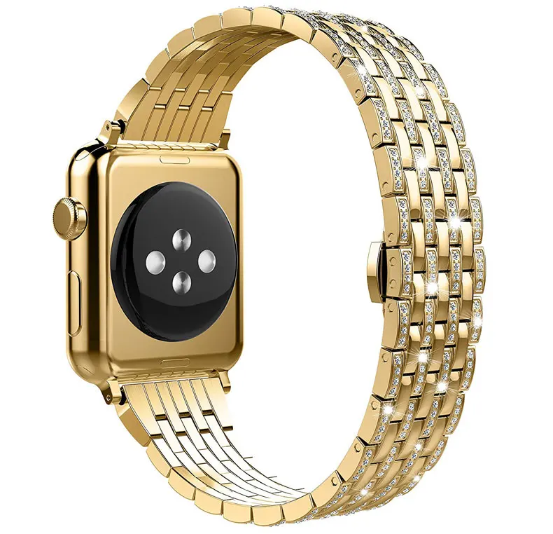 Ремешок из нержавеющей стали для Apple watch, версии 5/4/3/2/1 полоса 40 мм, 38 мм, 42 мм, 44 мм наручных часов iwatch, ремешок 38 мм, 40 мм бриллиантовый браслет ремешок для часов