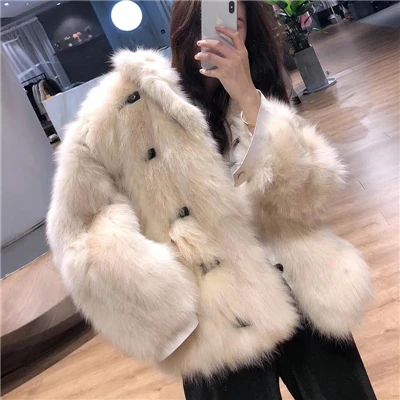 Cream white Новая женская теплая шуба из натурального Лисьего меха короткая зимняя меховая куртка Верхняя одежда Горячая Акция натуральный синий лисий мех пальто для женщин - Цвет: Cream white