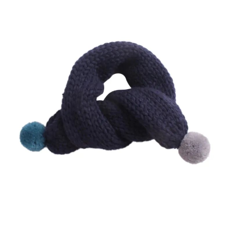 Теплый зимний детский шарф для мальчиков и девочек, однотонный вязаный мягкий теплый шарф с воротником - Цвет: Тёмно-синий