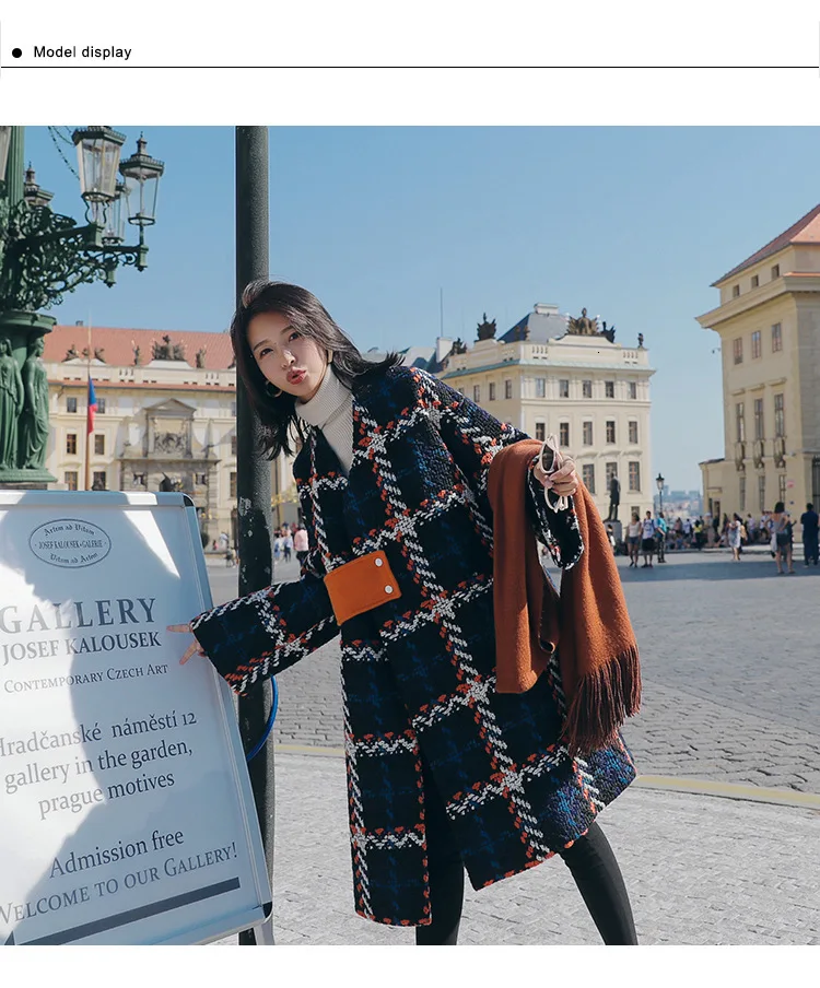 Винтажное твидовое длинное женское пальто 2019, утолщенная теплая зимняя длинная куртка, женское клетчатое длинное шерстяное пальто с