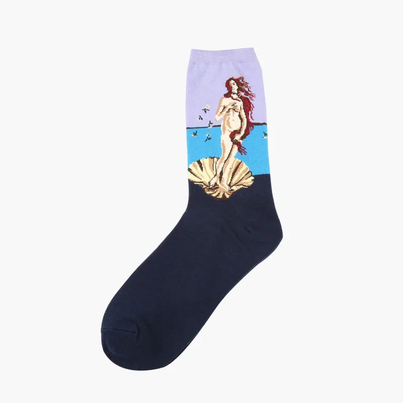 Новые модные персональные носки с изображением знаменитого искусства, масляные носки для мужчин и женщин, Ретро стиль, Ван Гог Мона Лиза Густав Климт, длинные носки, хлопковые носки