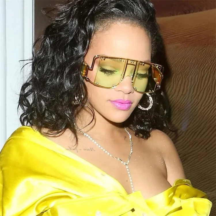 Новинка Rihanna, квадратные солнцезащитные очки для женщин, модные негабаритные прозрачные очки, роскошные Брендовые женские солнцезащитные очки с плоским верхом