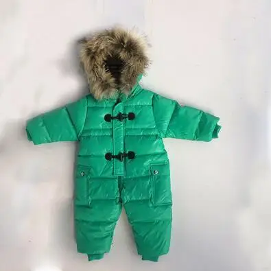 Зимняя одежда для новорожденных, соединенный пуховик, утолщенные Комбинезоны для маленьких мальчиков и девочек с натуральным мехом, детский зимний костюм для детей 0-3 лет - Цвет: Армейский зеленый