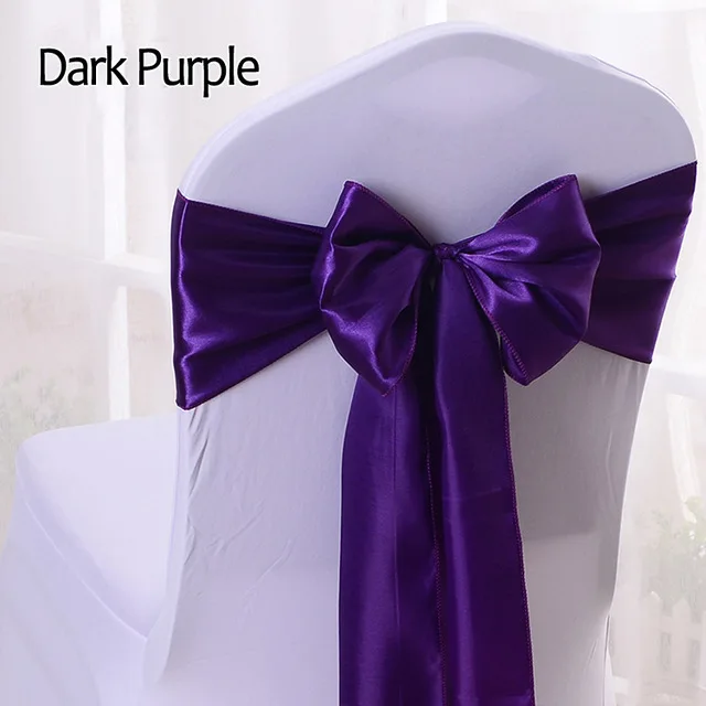 1pc Satin Chair Sash Bow Ties Bands For Hotel Banquet Wedding Party Decoration Red/Blue/Yellow Multi Color 16*275cm Dark Purple