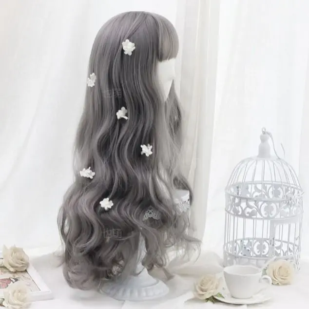 Japanese Lolita Wigs Cosplay Harajuku 65cm Long Wavy With Bangs Heat Resistant Synthetic Hair Black Linen Brown Light Wig | Тематическая