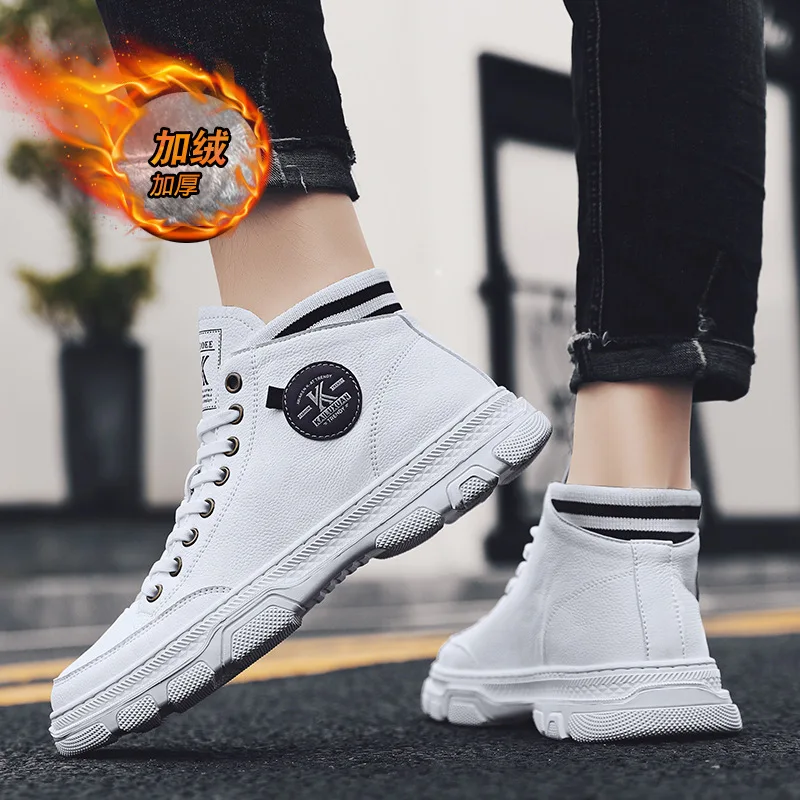 

MEN'S SHOES 2019 New Style Hight-top Warm Shoes Korean-style Winter plus Velvet Casual Martin Boots Mid-top MacBook Fashion Cott