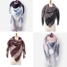 Бренд GROUPJUMP, Модный зимний шарф для женщин, обертывания, треугольный теплый шарф, Клетчатое одеяло, кашемировый женский шарф, женский шарф, Прямая поставка