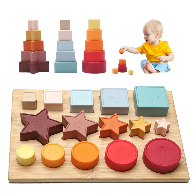 1 Set Montessori Toys Sorting and Stacking Building Blocks Toy Food Grade Silicone for Boy Girls Aged 1 to 3 Children's Day Gift 1