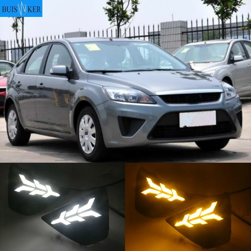 

Крышка светодиодной противотуманной фары DRL с желтым поворотным сигналом для Ford Focus 3 MK3 2009-2012, дневные ходовые огсветильник