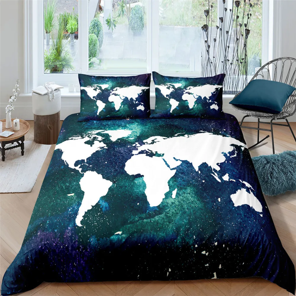 World Map Bedding Set 2/3Pcs Duvet Cover & Pillowcase(s) 3D Printed Quilt Cover Home Textile Gift 