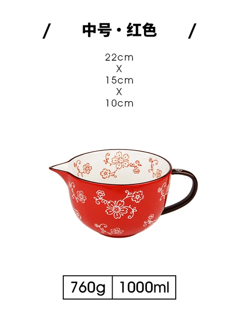 500ml / 1000ml mixing bowl ceramic bowl hand-painted tableware household pointed mouth bowl baking bowl with handle large bowl 6