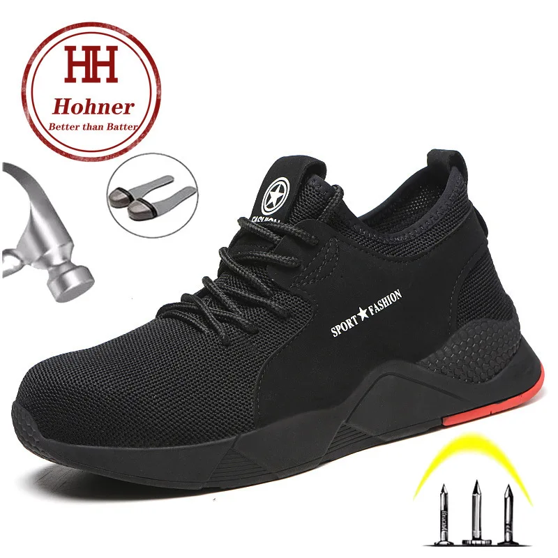 Hohner Security Work Shoes Men Black Indestructible Breathable Safety Steel Toe Anti-smashing Construction Sneaker Boots | Обувь