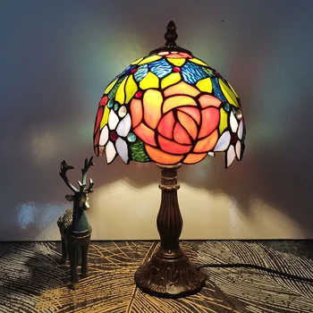 

20CM Tiffany Table Lamp Alloy Base Rose Lampshade Bedroom Bedside Lamp Creative Fashion Retro Table Lamps WF1113