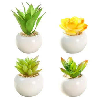 

4pcs Plastic Succulent Plants Household Decorations Simulation Plant Pots Mini Succulent Ornament for Store Shop Home Office