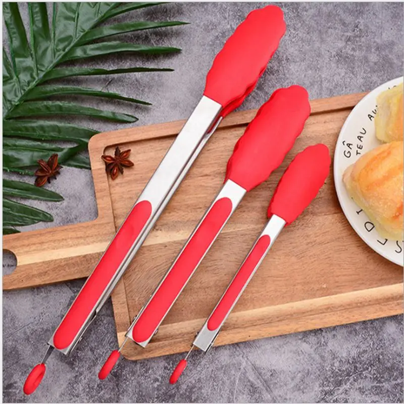 Red Stainless Steel Grill Buffet Clip, Silicone Food Clip, Mini Tongs for Baked Cookies, Bread, Roast, Food, Portional Sugar
