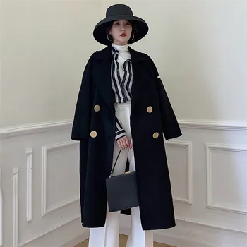 

High-end 2020 Autumn Winter Korean New Wool Double-sided Long Trench Coats Female Cashmere Windbreaker Women Overcoats V944