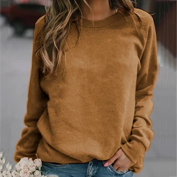 

Autumn and winter new fashion casual long-sleeved round neck solid color loose T-shirt shirt women's clothing