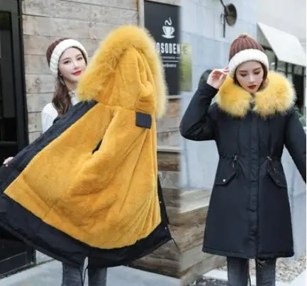 yellow Куртка женская зимняя парка новые женские пальто плюс вельветовые толстые теплые хлопковые пальто российские зимние-40 градусов куртки свободные парки G10 - Цвет: yellow