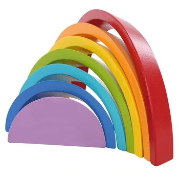 

Wooden Block Rainbow Kids Children Building Blocks Montessori Early Education Rainbow Jengle Arched Block Baby Learning Toys