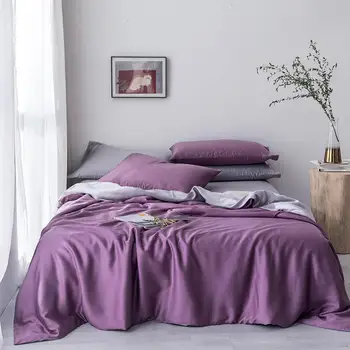 

2020 Luxury 100% Satin Silk Purple Bedding Sets Silky 4pcs/set Duvet Cover Set Bed Set Single Double Queen King Quilt Cover