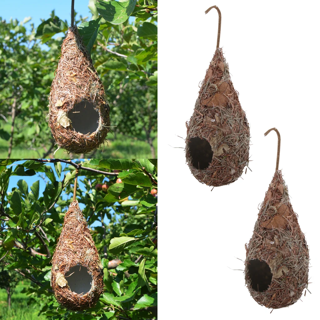 2Pcs Birds Cages Garden Ornament Artificial Bird Nest Straw Bird Nest Woven Bird House For All kinds of Birds