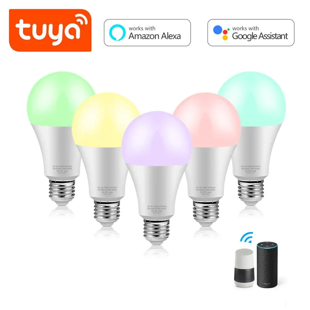 

Smart Home RGB +White +Warm Led WiFi Bulbs Tuya Smart Life APP Remote Control Colorful Changed by Voice with Alexa Google Home