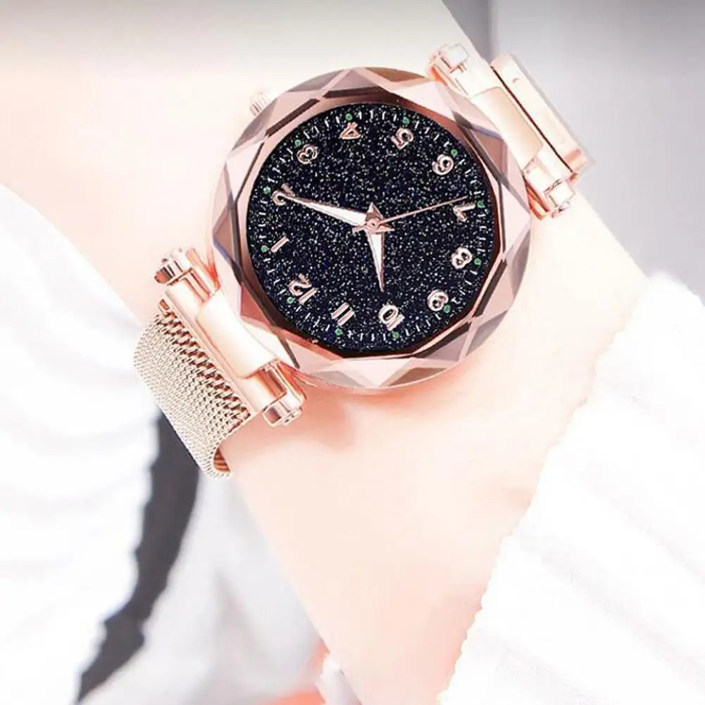 

Women Fashion Starry Round Dial Stainless Steel Magnetic Ladies Quartz Wrist Watch Gift zegarek damski reloj mujer 2019 New Wome
