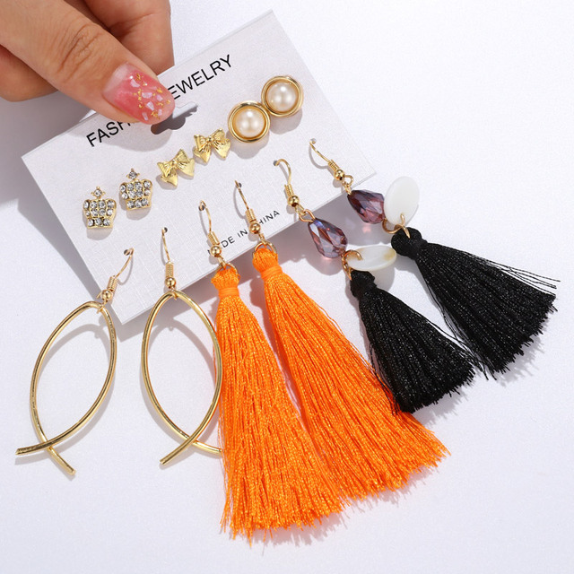 Tassel Earrings For Women Boho Acrylic Earrings Crystal Set Long Shell Stud Earring 2020 Brincos Female Fashion Jewelry