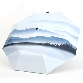 

Retro Creative Umbrella Painting Sunscreen Folding Rain Automatic Clear Umbrella Men White Guarda Chuva Corporate Gifts 50YS002