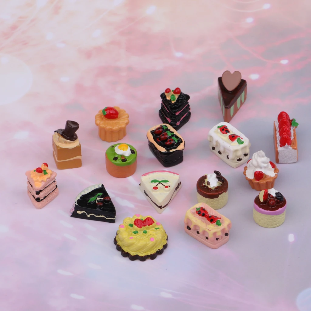 16pcs Miniature Kitchen Food Resin Cream Cake Model For 1/12 Scale Dolls House
