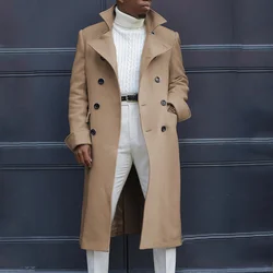 Long Trench Coat Men Street Fashion Autumn Winter Turndown Collar Polyester Fabric Punk Style Long Overcoat Mens Jackets Coats