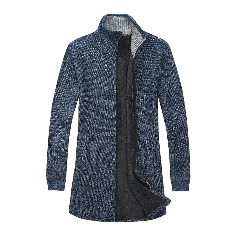 Модные зимние утепленные мужские кардиганы свитера пальто мужской вязаный свитер мужской качественный бренд плюс бархатные Повседневные свитера Топ - Цвет: Blue