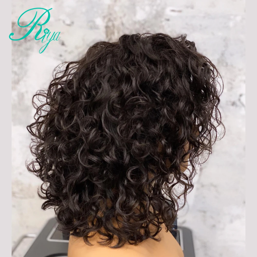 Human Hair Wig Lace Front Wig Human Hair Wigs Front Lace Wig 4X4 Closure Lace Wig Pixie Short Curly Bob Cut Blunt Lace Closure Human Hair Wigs For Black Women Remy Preplucked Brazilian Riya