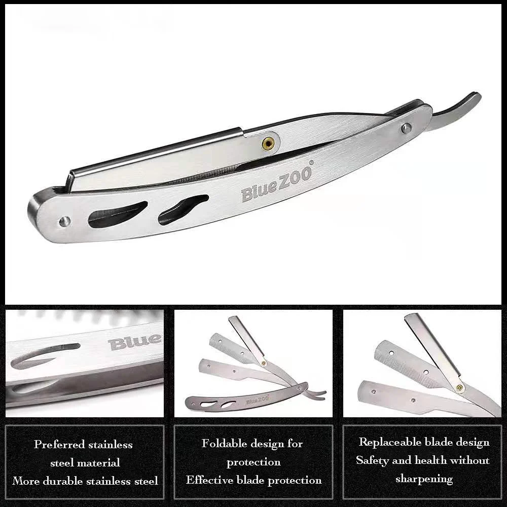 4 Pcs/Set Beard Care Stainless Steel Barber Razor Hand Shaver Thinning Razor Holder Silver 4 Piece Set